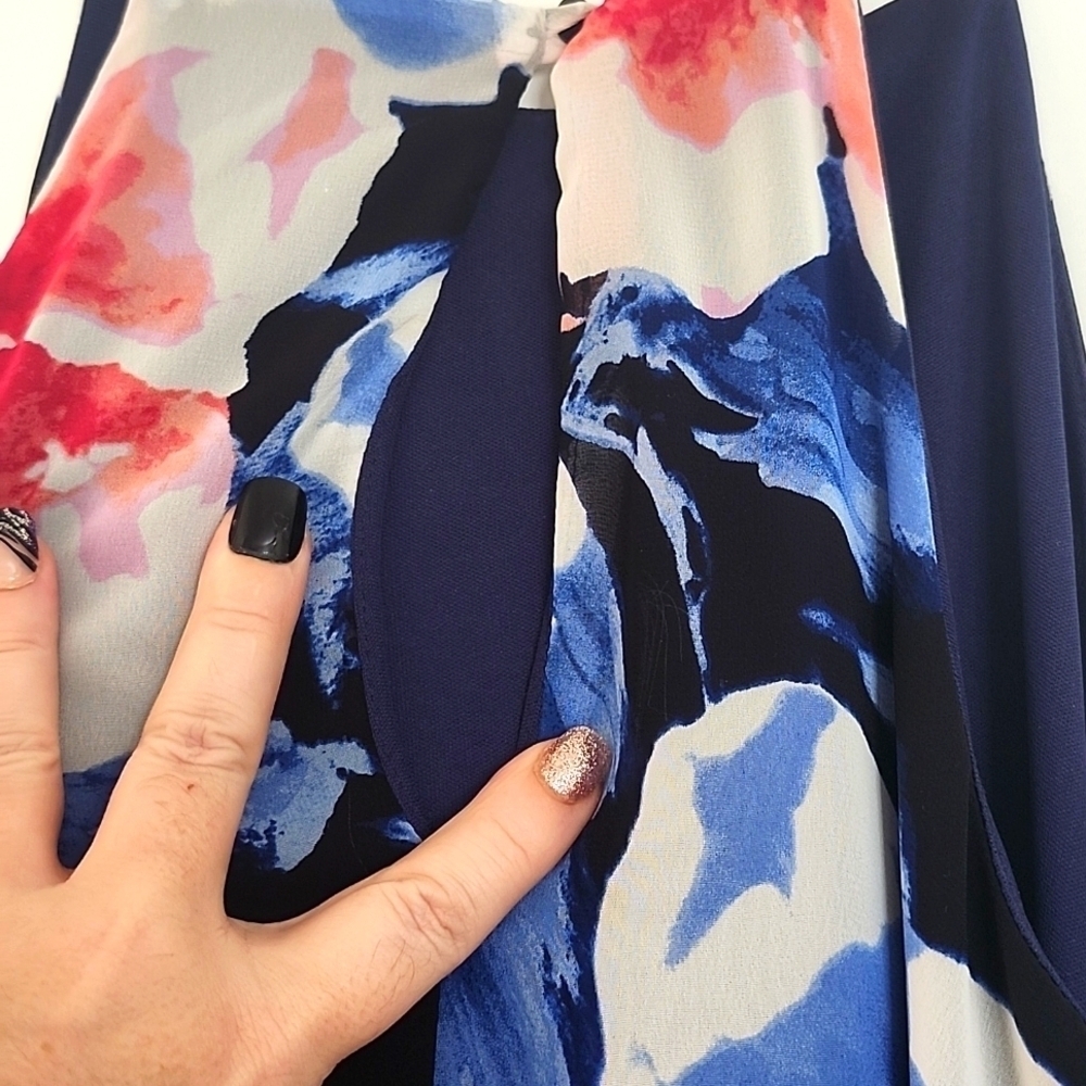 Lulus Navy blue & Pink Floral Swing Dress Keyhole Back Size Small - Picture 4 of 9